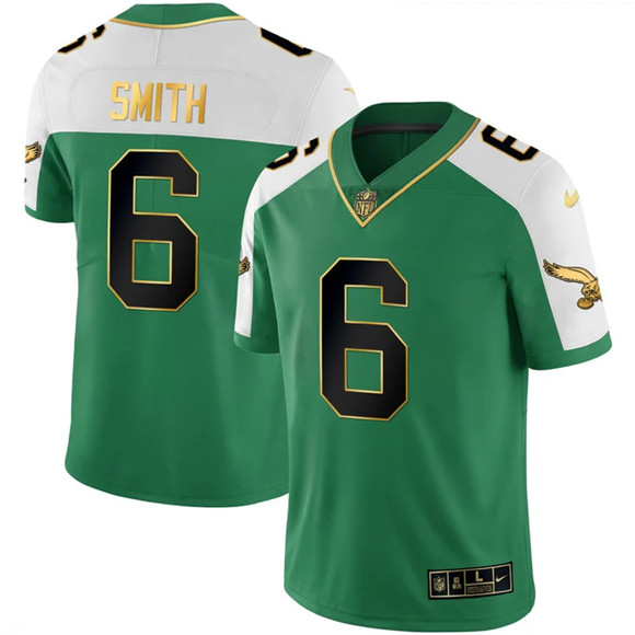 Men's Kelly Green Philadelphia Eagles #6 DeVonta Smith Alternate Gold Stitched Football Jersey